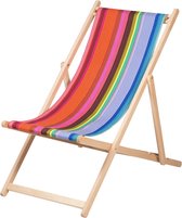 Kleurmeester.nl - Strandstoel Surfing - Opklapbaar - Beukenhout - katoenen canvas stof | Rood geel blauw groen bruin Gestreept
