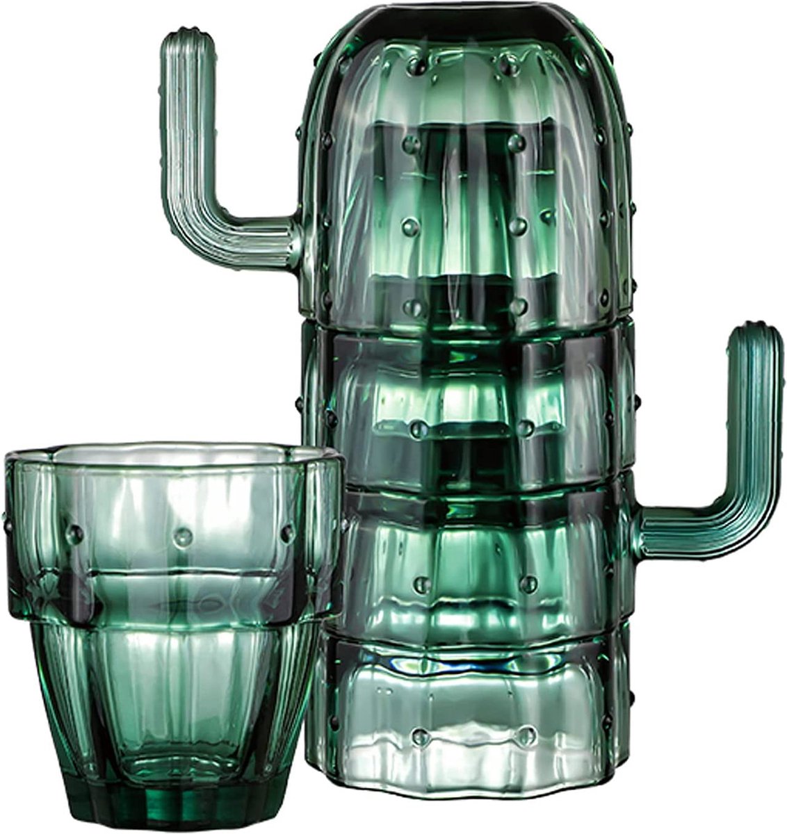 Doiy - Glazenset - Visdesign - van glas - Stapelbare decoratiebekers - Vaatwasmachinebestendig - Grijs - 8,3 x 8,3 x 32,5 cm - 4 stuks