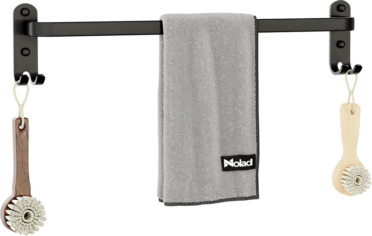 Nolad® Handdoekrek 1-armig - Handdoekhouder - Handdoekenrek - Zwart