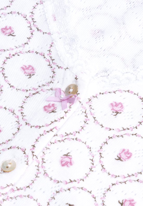 Exclusief Luxueus Hanssop Kinder nachtkleding, Romantisch roze roosjes pyjama van Hanssop met verfijnde rand details en luxe hals verwerking, Meisjes pyjama roze katoenen roosjes print, maat 164