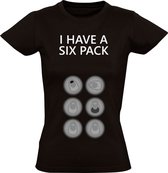 Sixpack Dames T-shirt - sporten - blikjes - drinken - frisdrank - humor - grappig