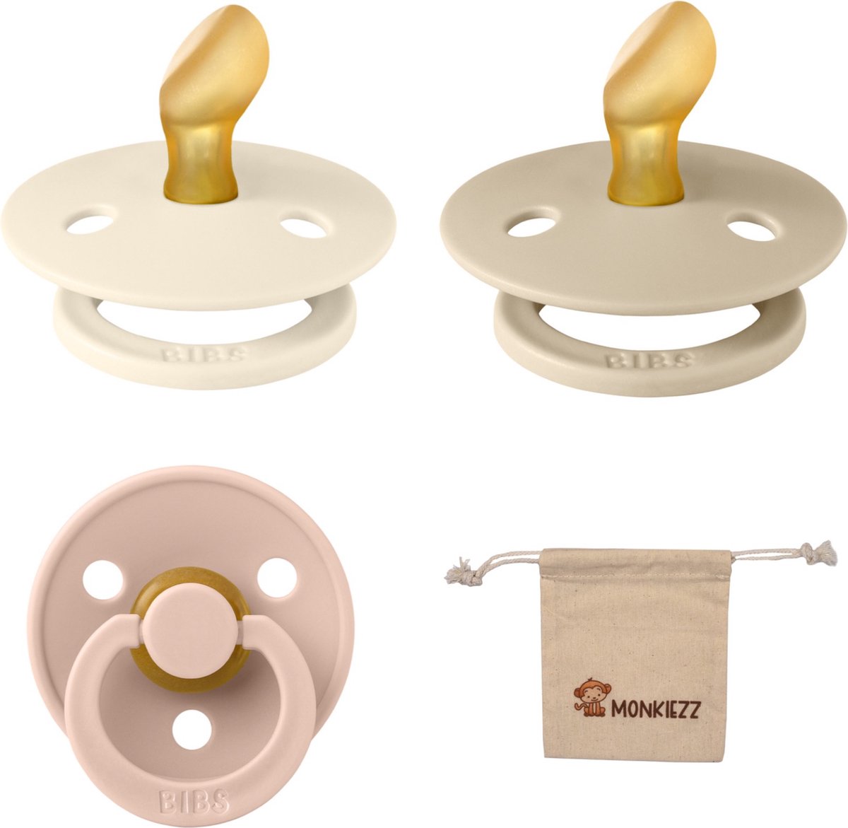 Goedkoopste Bibs Dental fopspenen Anatomical 6-18 maanden- Set 3 stuks- Ivory, Vanilla, Blush - Monkiezz speenzakje - orthodontisch- Anatomisch- Maat 2
