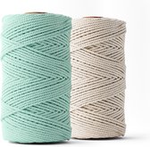 Ledent macramé touw, (3mm, 2 x 120M, aqua & ecru), dubbel getwist, set van 2 - 100% geregenereerd katoenkoord - Macramé touw in verschillende kleuren om mee te knutselen.