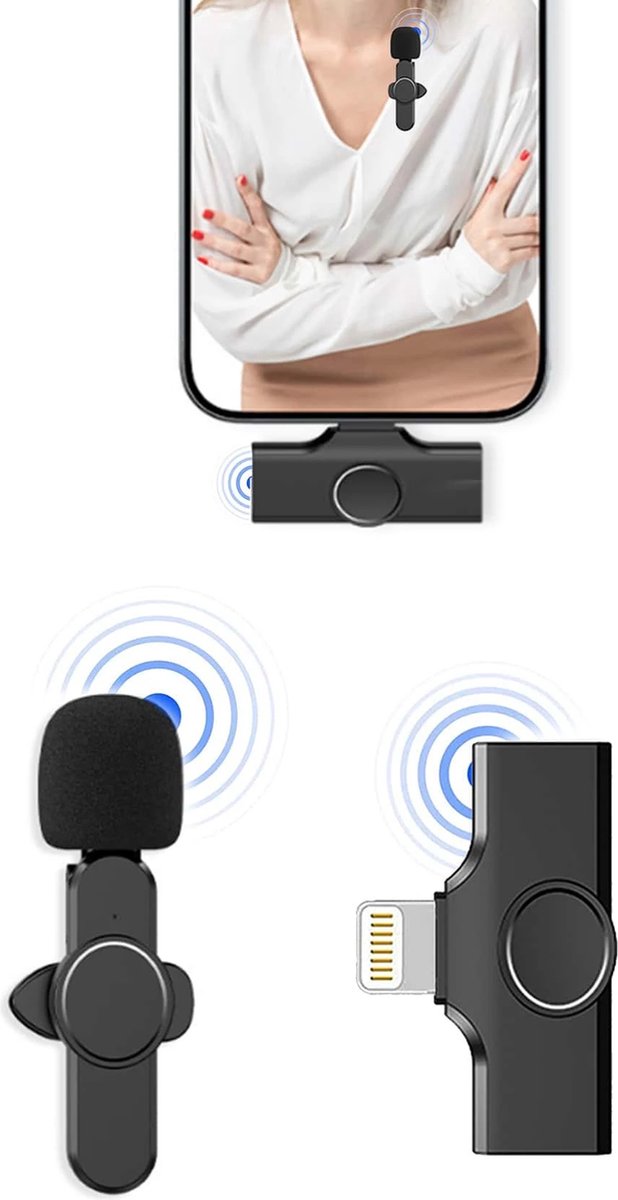 Microfoon - draadloze lavalier-microfoon compatibel met iPhone - draadloze microfoon