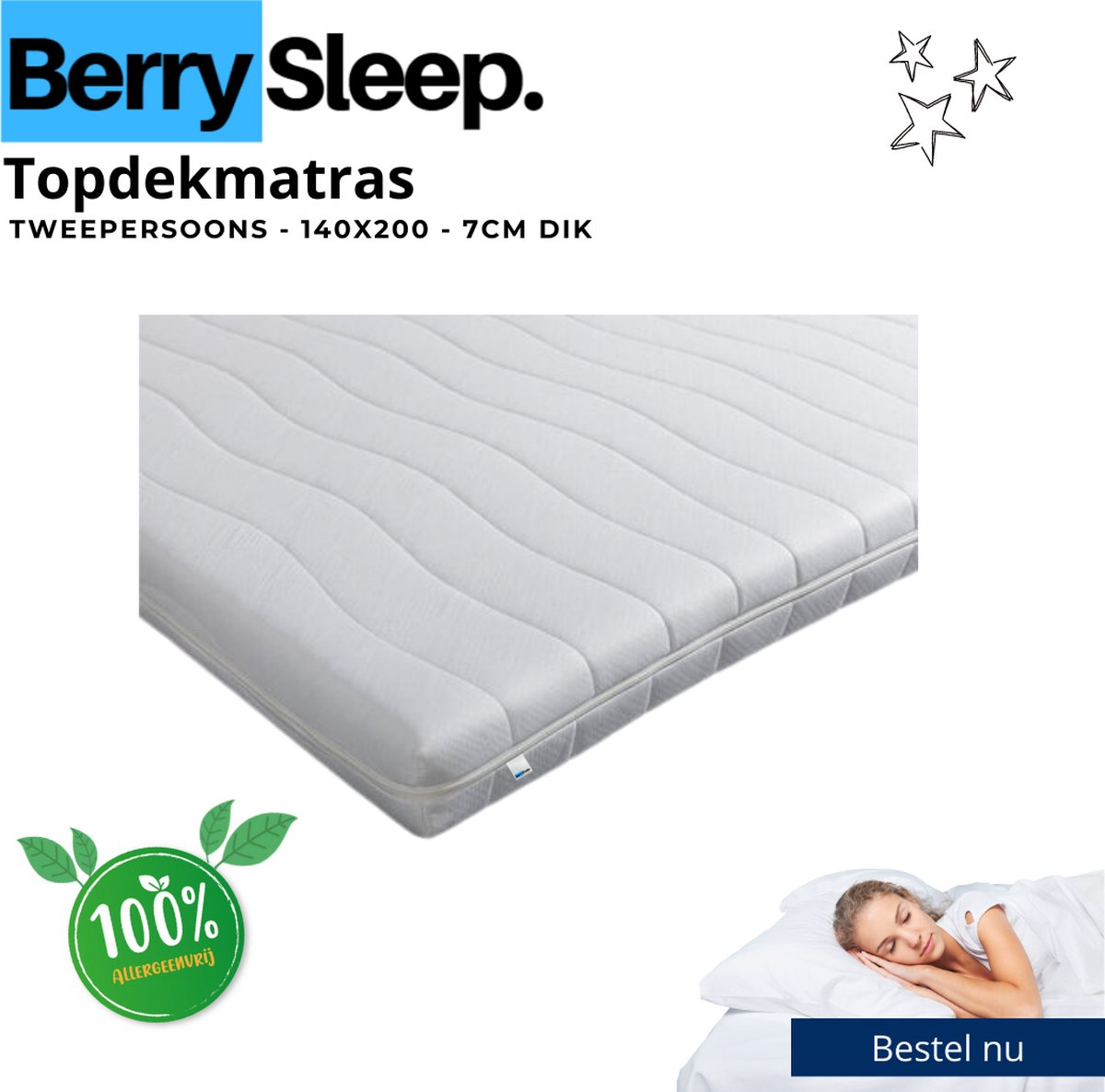 Berry Sleep® Hotel Deluxe Topper - 140x200 Topdekmatras - Koudschuim - Tencel - 7cm dik
