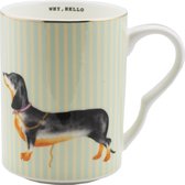 Yvonne Ellen London - mug - teckel - porcelaine - 375ml - rayures vintage - mug avec chien - mug à thé