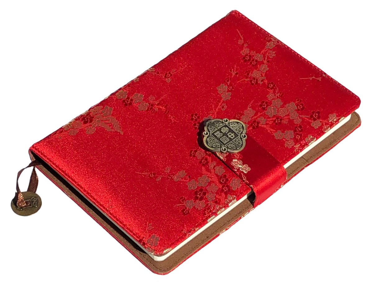 Notebook Chinese Yun Brocade - Journal - Dagboek - Rode bloemen - Hardcover met magneet slot - 22 x 15 cm - Kleur rood.