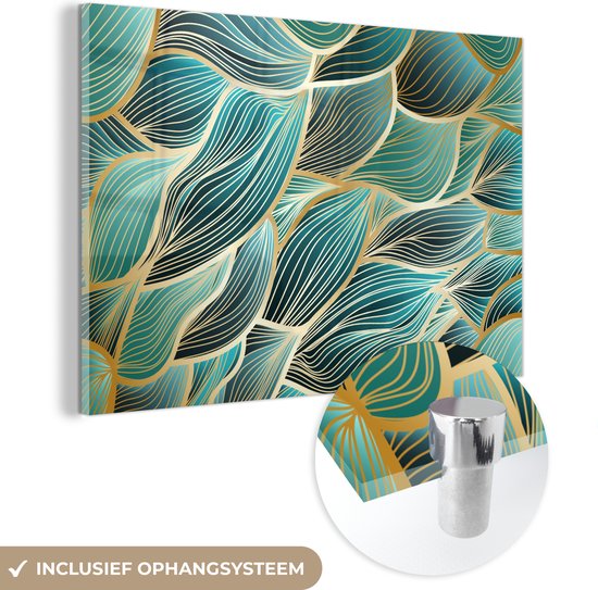 MuchoWow® Glasschilderij 60x40 cm - Schilderij acrylglas - Patronen - Goud - Abstract - Golf - Foto op glas - Schilderijen