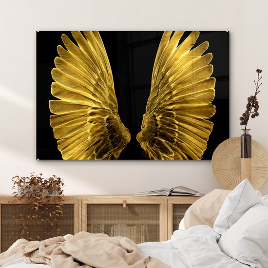 Peinture sur Verre - Ailes Dorées sur Fond Noir - 90x60 cm - Peintures sur Verre Peintures - Photo sur Glas