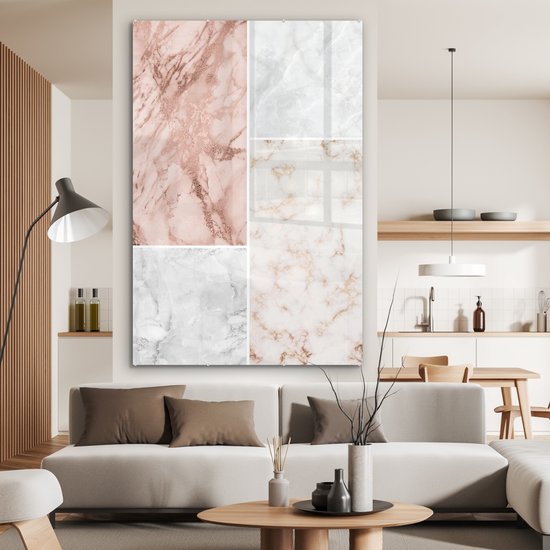 MuchoWow® Peinture sur verre 120x180 cm - Peinture acrylique sur verre - Marbre - Rose - Collage - Photo sur verre - Peintures