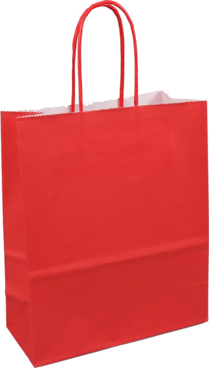 Tas - Papier - gedraaid papieren koord - 18x 8x22cm - papieren draagtas - rood - 50 stuks
