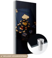 Glasschilderij zwart goud - Speelkaarten - Munten - Poker - Goud - Zwart - 60x120 cm - Foto op glas - Woonkamer decoratie