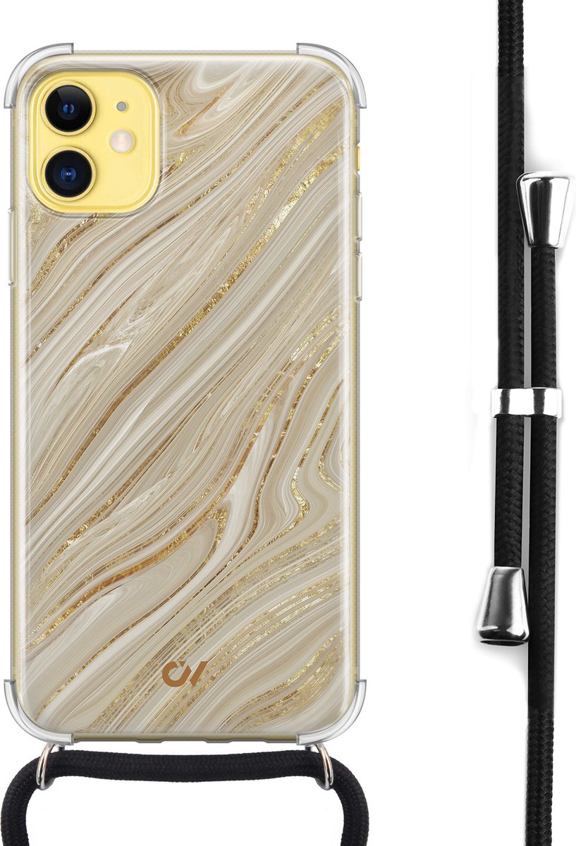 Casevibes - Telefoonhoesje met koord - Geschikt voor Apple iPhone 11 - Golden Marble - Goud -