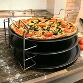 Pizza Bak Set 4-Delig - 3x Pizzaplaten met 1 Pizzarek - Voor in Oven - Pizza bakplaat rond 31 Cm - 3 Stuks Pizzaplaat + Oven Standaard