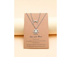 Vriendschapsketting voor 2 met Zon en Maan - Zilverkleurig - BFF Ketting op Cadeau kaartje - Pax Amare