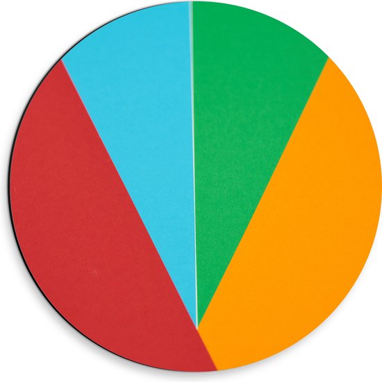 Dibond Muurcirkel - Geometrische Vakken in Rood, Blauw, Groen en Geel - 30x30 cm Foto op Aluminium Muurcirkel (met ophangsysteem)