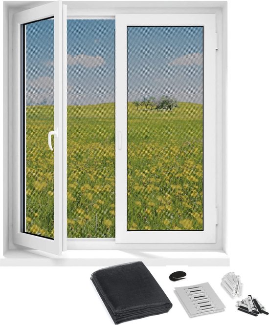 Moustiquaire Hoberg Window avec fermeture magnétique innovante | La moustiquaire peut être découpée individuellement jusqu'à 150 x 130 cm sans perçage ni vissage | Montage avec 16 aimants [noir]
