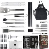 Mountain Jack 32-Delige BBQ Accessoires Set - RVS Kamado Gereedschap - Barbecue Tang, Vlees Thermometer, Spatel & Schort