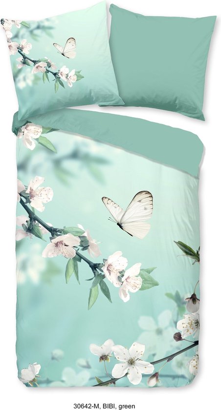 Pure Dekbedovertrek "vlinder met bloemen" - Groen - (140x200/220 cm) - Microfiber
