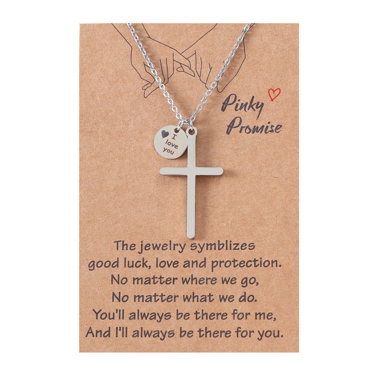 Vriendschapsketting met Kruisje & "I love you" boodschap - Zilverkleurig - BFF Ketting op Cadeau kaartje - Pax Amare