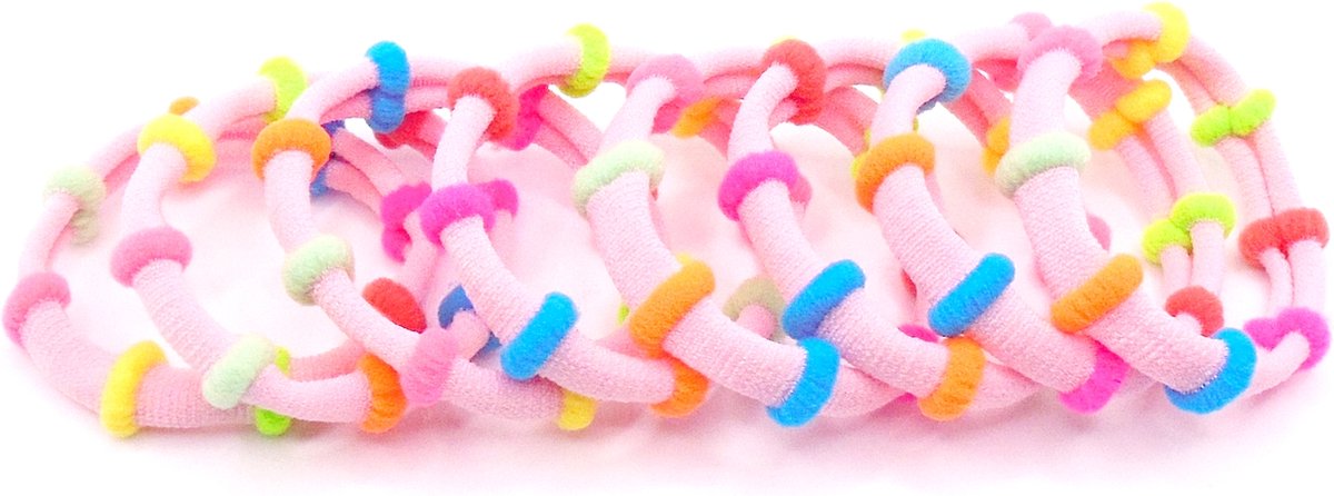 Badstof elastiek roze met gekleurde strepen