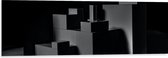 Dibond - Opgestapelde Balken en Blokken in Donkere Omgeving - 120x40 cm Foto op Aluminium (Wanddecoratie van metaal)