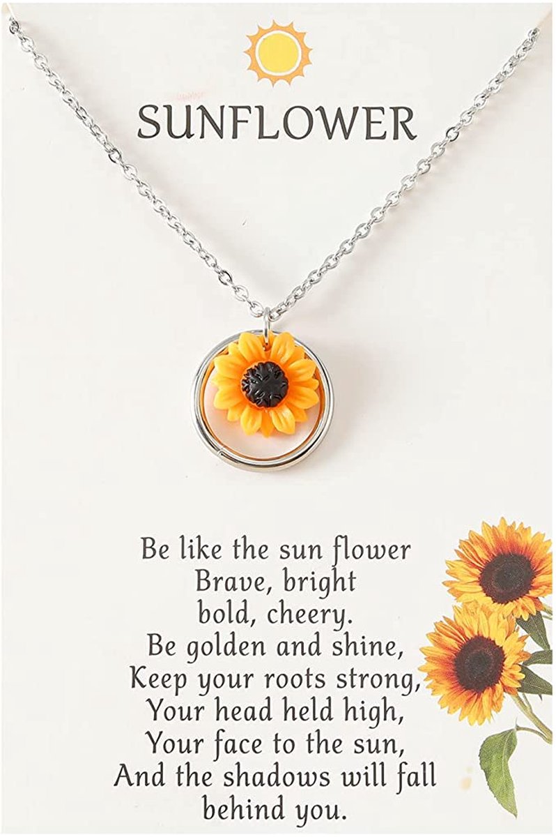 Vriendschapsketting met Zonnebloem in Rondje - Zilverkleurig - BFF Ketting op Cadeau kaartje - Pax Amare