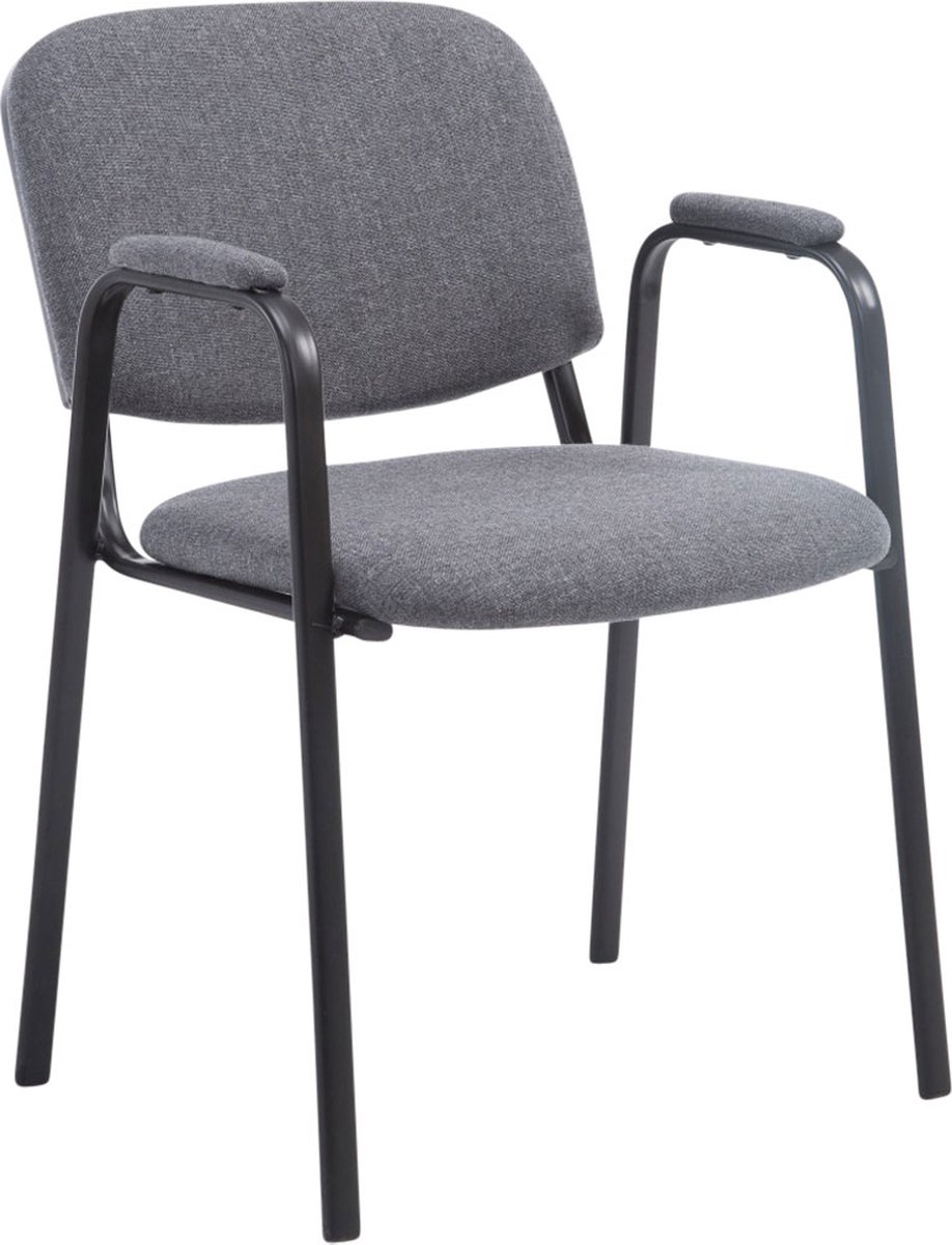 Bezoekersstoel - Eetkamerstoel - Gerolt - grijze stof - zwart frame - comfortabel - modern design - set van 1 - Zithoogte 47 cm - Deluxe