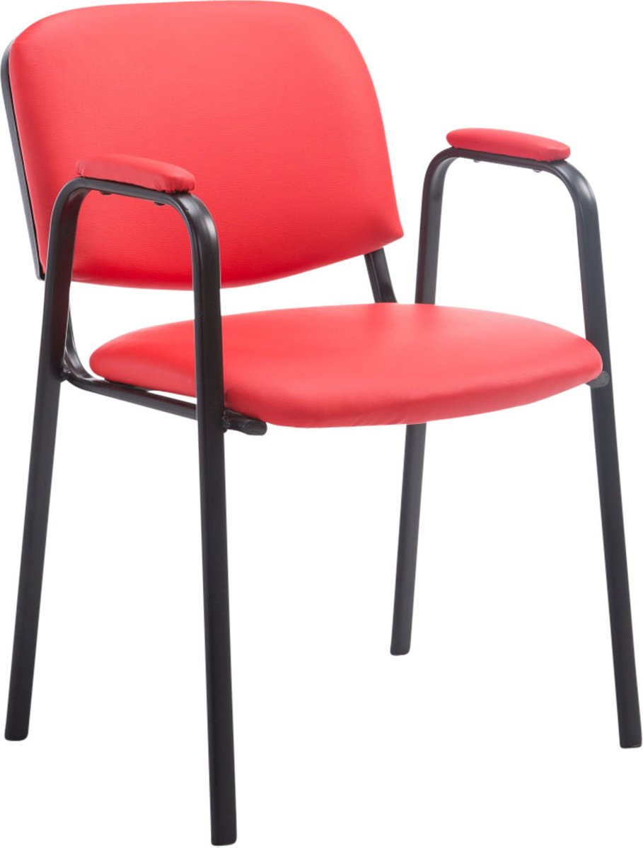 Bezoekersstoel - Eetkamerstoel - Gerolt - Kunstleer Rood - zwart frame - comfortabel - modern design - set van 1 - Zithoogte 47 cm - Deluxe