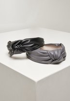 Urban Classics - Lot de 2 élastiques à cheveux avec nœud en simili cuir - Zwart/ Grijs