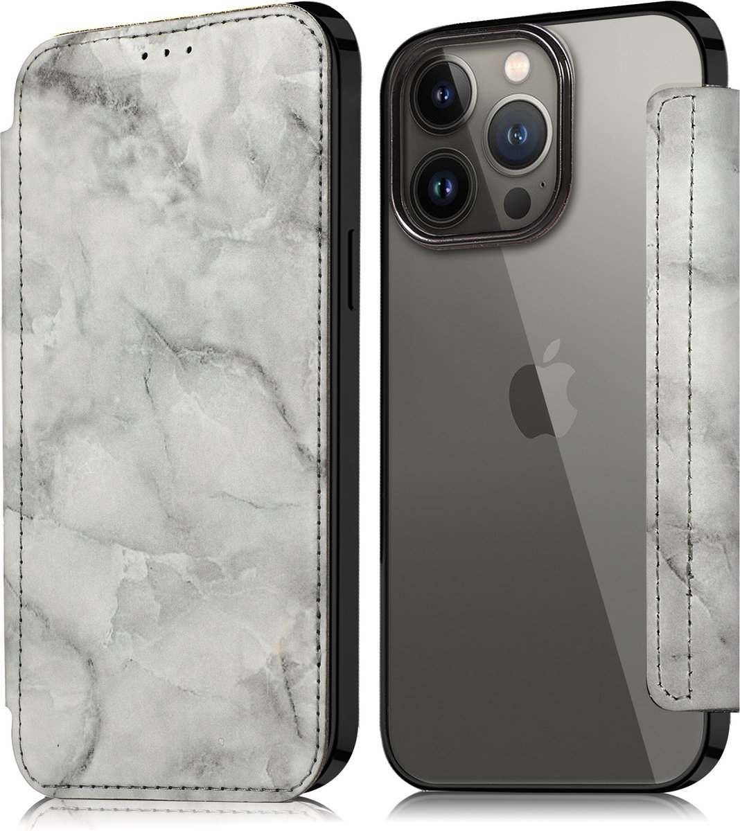 Flip Case Geschikt voor Apple iPhone 14 - Zwart - Marmer - Folio Hoesje