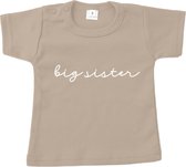 Baby t-shirt korte mouw - big sister - Beige - Maat 80 - Zwanger - Geboorte - Big sister - Aankondiging - Zwangerschapsaankondiging - Peuter - Dreumes