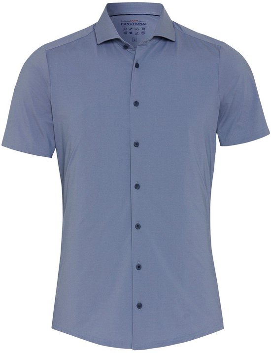 Pure - Short Sleeve The Functional Shirt Blauw Streep - Heren - Maat 42 - Modern-fit