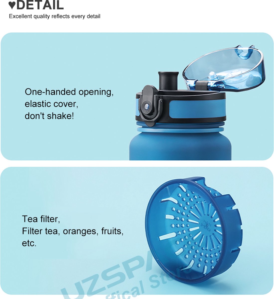 UZSPACE Waterfles - Drinkfles 500 ml - Blauw/Groen thumbnail 5
