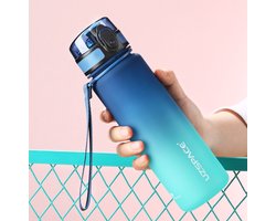 UZSPACE Waterfles - Drinkfles 500 ml – BPA-Vrije Tritan Waterfles – 100% Lekvrij – Herbruikbare Sportfles met 1-Klik Deksel – Voor School, Sport & Kantoor – Blauw/Groen