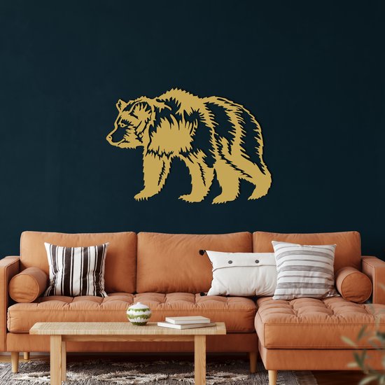 Wanddecoratie | Beer / Bear | Metal - Wall Art | Muurdecoratie | Woonkamer | Buiten Decor |Gouden| 90x60cm