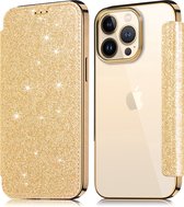Flip Case Geschikt voor Apple iPhone 14 - Goud - Glitters - Folio Hoesje