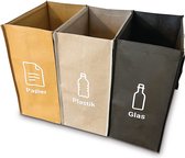 Afvalscheidingssysteem set van 3 | Afvalscheidingssysteem met 3 compartimenten voor recycling van gerecycled glas, oud papier, plastic, leeggoed, etc. | Grote opvangbak voor afvalopslag in de keuken