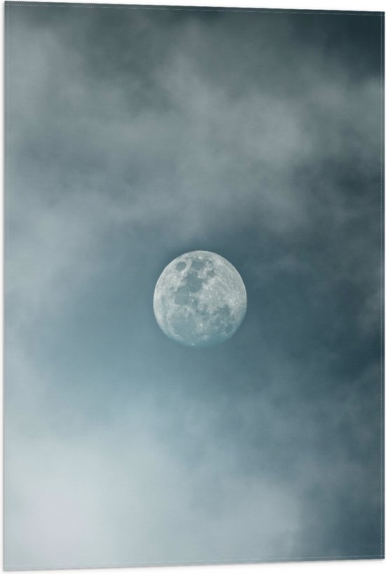 Vlag - Maan tussen Sluierbewolking in de Lucht - 50x75 cm Foto op Polyester Vlag