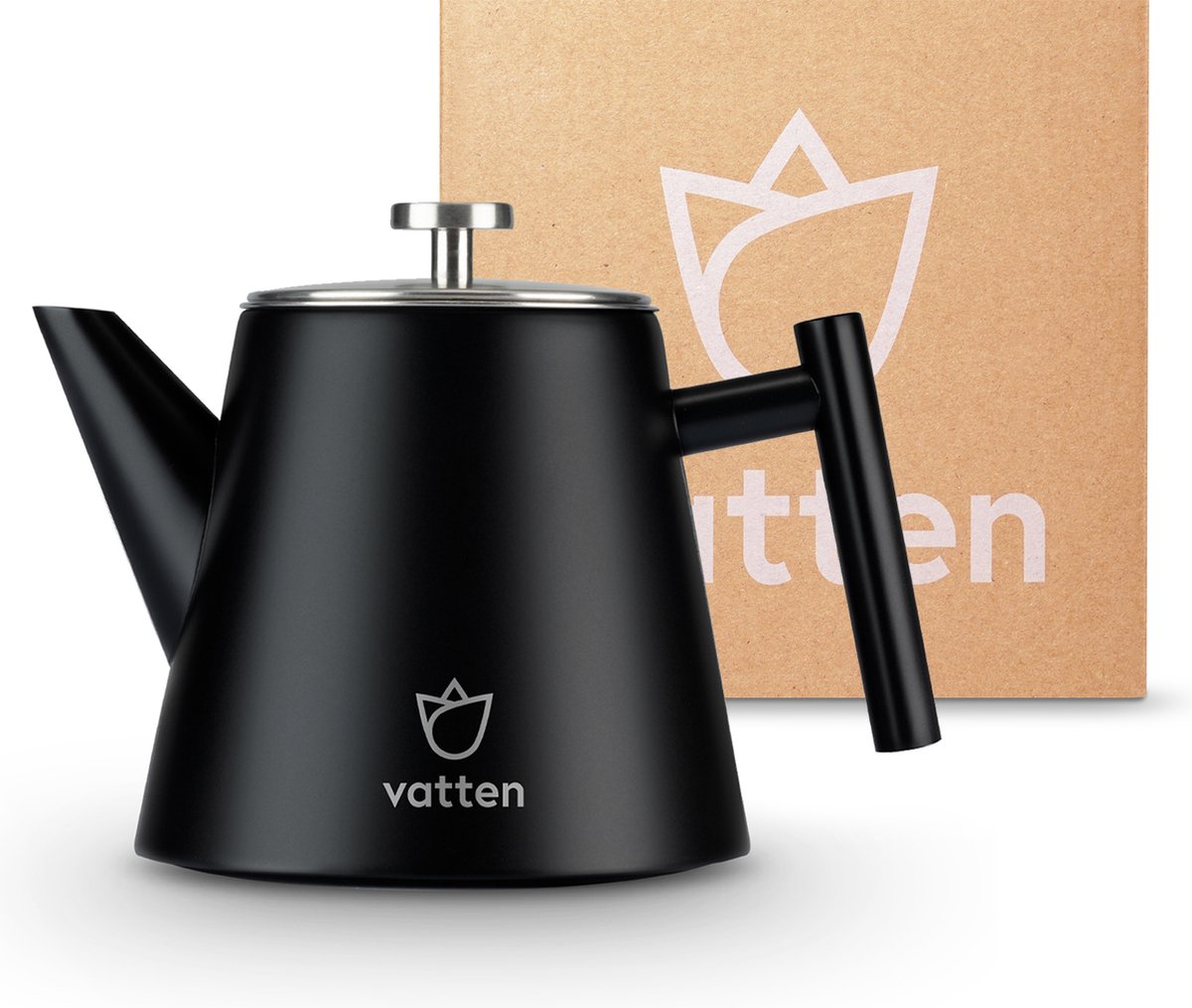 VattenÂź - Premium RVS Theepot - Incl. RVS Theefilter - 1L - Zwart ...