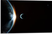 Dibond - Maan langs de Aarde in het Heelal - 75x50 cm Foto op Aluminium (Met Ophangsysteem)