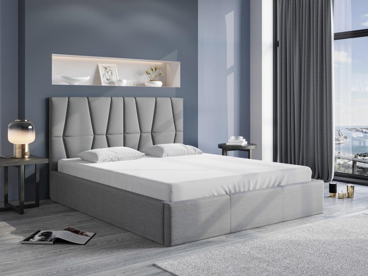 PASCAL MORABITO Bed met opbergruimte 140 x 190 cm - Stof - Grijs - ELIAVA - van Pascal Morabito L 150 cm x H 106 cm x D 203 cm