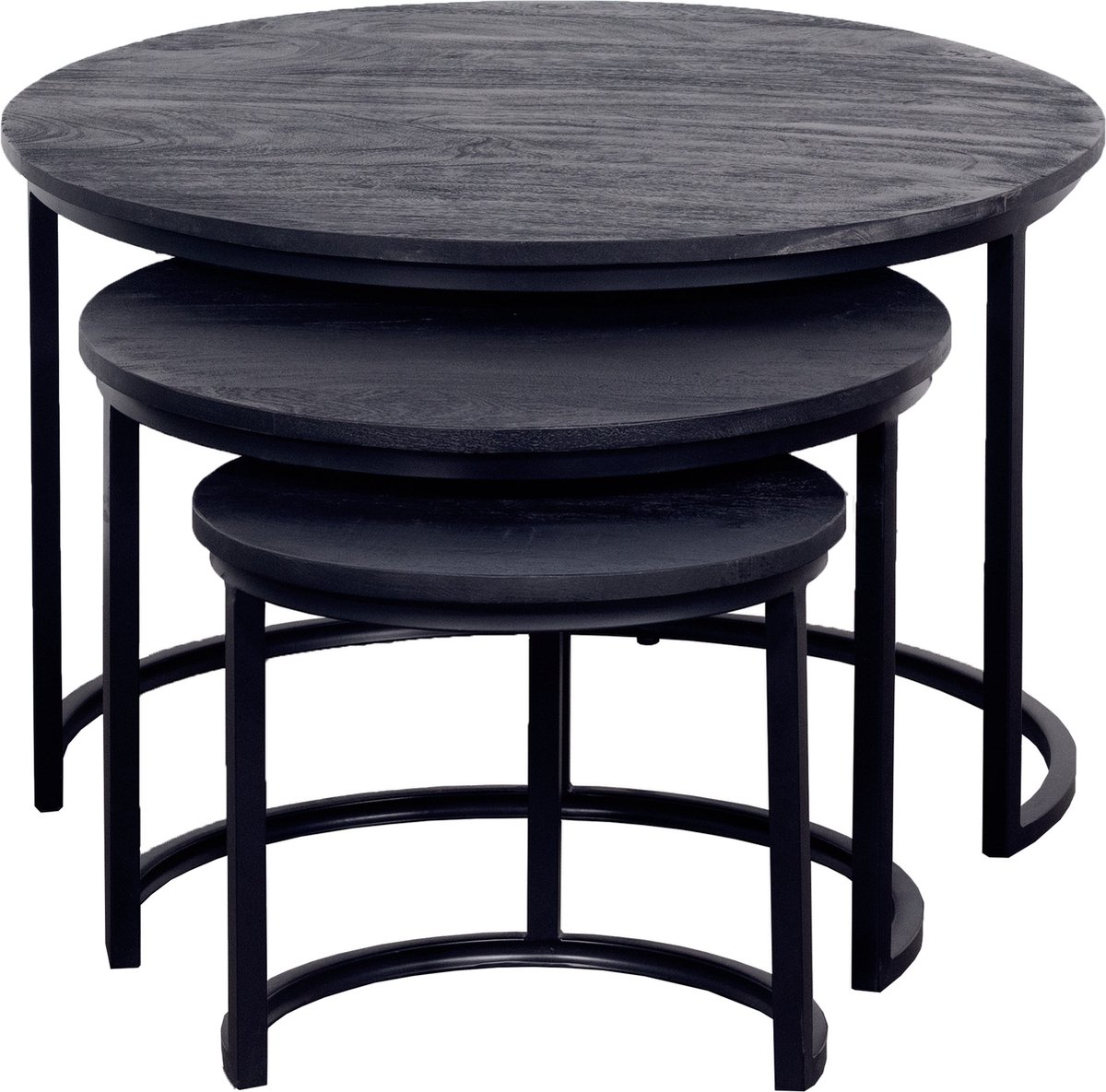Giga Meubel Salontafel Tres - Rond Zwart Mangohout - Set van 3