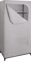 SPACEO - Armoire en Tissus HIPSO - Tringle à vêtements et étagère en métal - H.160 cm x L. 75 cm x l. 45 cm - Grijs - Rangement pour vêtements - Penderie - Penderie pliable