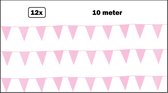 12x Vlaggenlijn licht roze 10 meter - 1 kleur - vlaglijn festival feest party verjaardag thema feest kleur