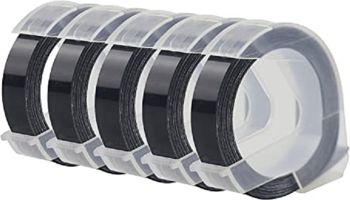 Dappaz 5 stuks Compatible Dymo Label 3D - 9 mm Wit op Zwart S0898130 Reliëflabel - Lettertang