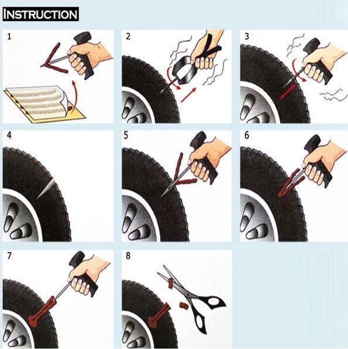 Reparatie set voor autobanden | Lekke band | Band repareren | Bandenreparatieset | Prop reparatiekit | Fiets | Scooter | Caravan | Lekke Band Snel Plakken thumbnail 2