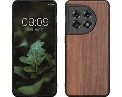 kwmobile telefoonhoesje geschikt voor OnePlus 11 - Hoesje met bumper in donkerbruin - Backcover - hout
