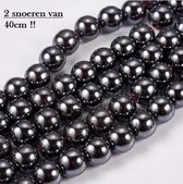 Perles en pierre naturelle, Hématite, perles rondes de 8mm, trou 1mm. Par 2 cordons de 40cm (= longueur de cordon de 80cm !)