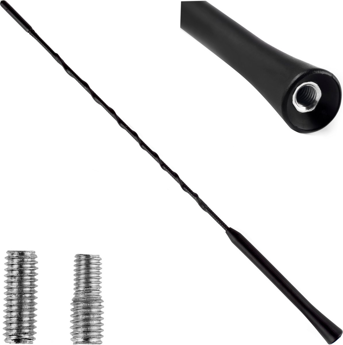 AMiO FM/AM Auto Antenne Mini Universeel met 5/6mm Adapter Zwart (41 cm)